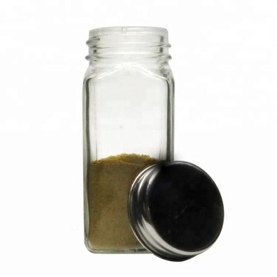 China Supplier 4oz Square Glass Spice Jar bottles with metal Lids 