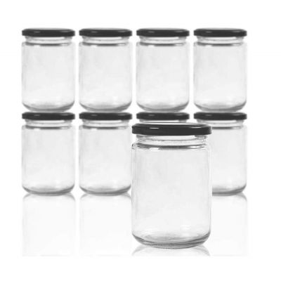 Round 8 oz Airtight Glass Jars with Black Metal Lid Spice Jars for Jam Honey Spices 