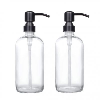 Clear 16oz Hand Soap Shampoo Boston Round Glass Lotion Bottle 