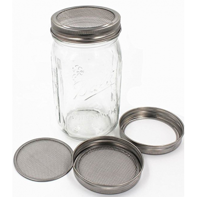 2 Pack 32oz Glass Mason Jar Set Sprouting Kit with Stainless Steel Tray 