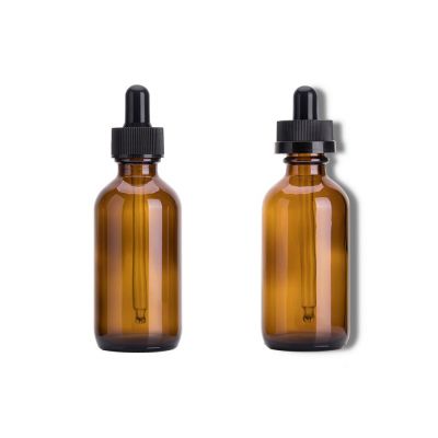 2oz 60ml Amber Boston Round Glass Bottle with Dropper for Essential Oil 