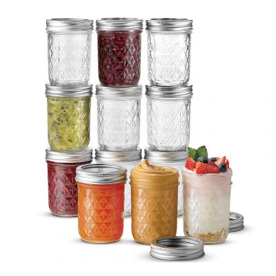 Crystal Regular Mouth 8 oz Jelly Mason Jars with Lids and Bands 