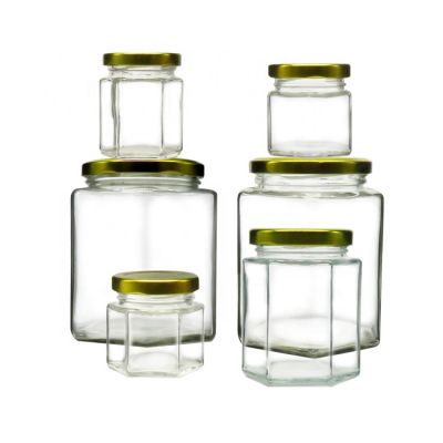 Factory Price Glass Mason Jar Honey Jam Jelly Jars Glass Hexagonal Container