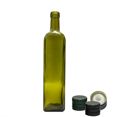 Wholesale 750ml square round shape dark green glass cooking olive oil bottles 