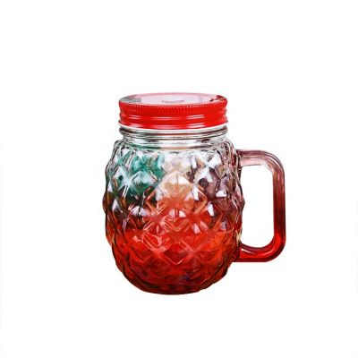 Creative Colored Round Empty Pineapple Mason Jar Glass Milk Juice Glass Bottle 500ml 