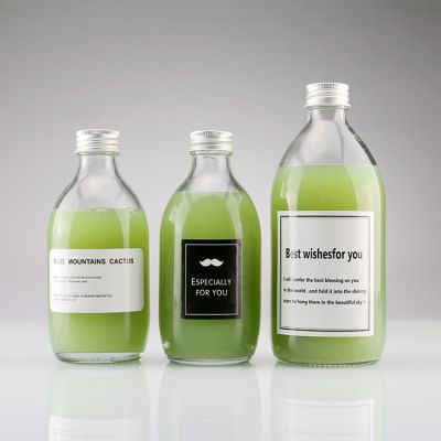 Eco Friendly Water Bottle 300ml / 500ml Glass Beverage / Milk Tea Bottle with Juice Bottle Label 
