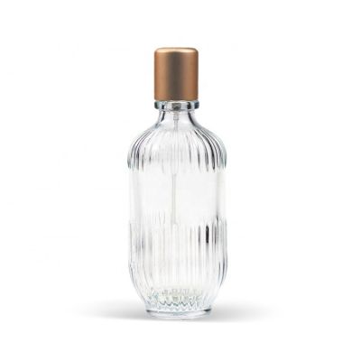 Vertical Circular Cylinder Stripes Custom Perfume Glass Bottle 100ml Perfume Bottle Spray 