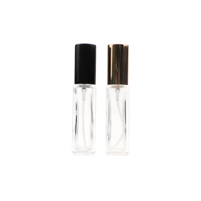 Cosmetic container Crystal 10ml Clear Tall square glass perfume bottle with gold silver black pump caps 