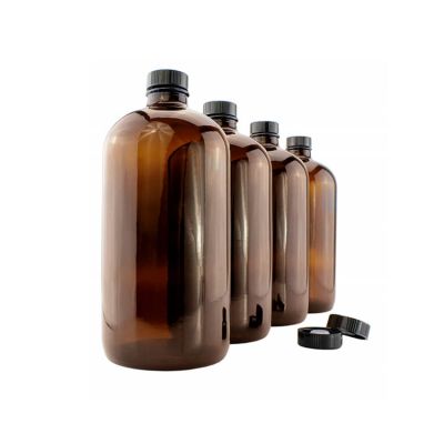 32 Ounce Amber Kombucha Growler Bottles 1 Quart Boston Round Glass Bottle With Polycone Phenolic Lids for Home Brewing