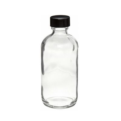 Boston Round Bottle Clear Glass Capacity 8oz With Black Phenolic Poly-Seal Lined Screw Cap 