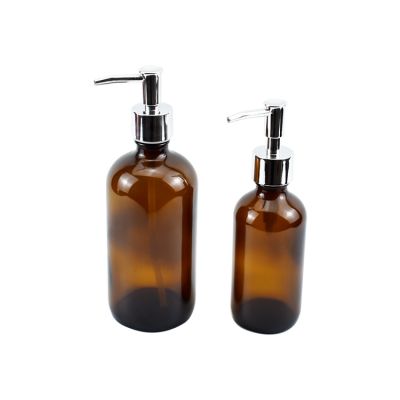 Hot Sale 8oz 16oz Boston Round Glass Spray Bottle with Pumps for Hand Body Wash 