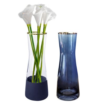 Wholesale Frosting Black Bottom Home and Hotel Golden Rim Flower Glass Vase