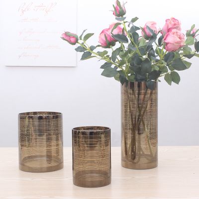 American Creative Gold-plated Titanium Glass Vase Home Decorations Living Room Decoration Flower Vase 