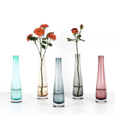 Modern Minimalistic Color Transparent Single Small Glass Vase Dining Table Countertop Flower Vase For Home Decorations 