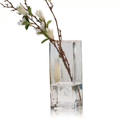 European Glass Vase Hammer Square Mouth Flower High-end Decorative Ornaments 