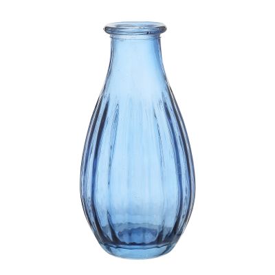 Mouth blown colored flower glass vase stripe glass vase for home decoration