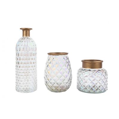 Luxury Textured Wedding Home Decor Clear Flower Glass Vase 