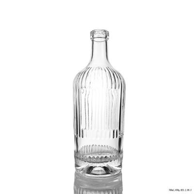 Custom Ribbed Clear Glass Liquor Bottle 700ml with Label Area 