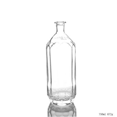 Embosses Label Clear 750ml Glass Gin Bottle for Vodka Liquor 