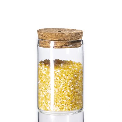 borosilicate kitchen storage container cylinder round 70 ml 2.4oz food grade glass jar wooden lid with label 