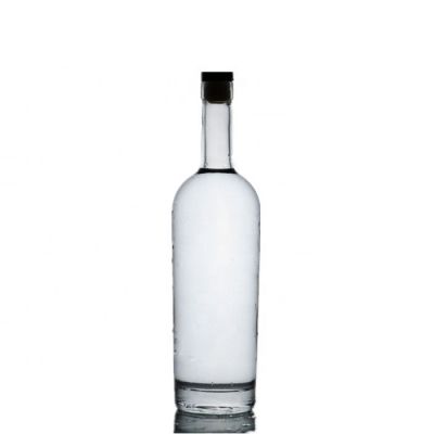 High quality clear 750ml round glass Vodka whisky rum liquor bottle with cork 