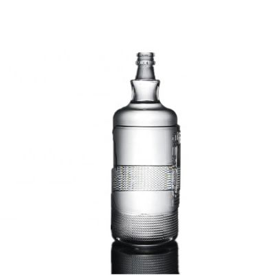 custom personalized complex embossed 1L glass bottle for gin whisky brandy tequila 
