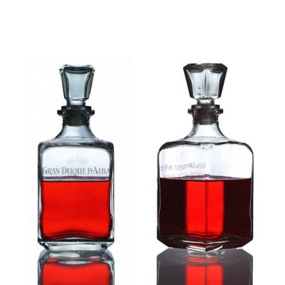 750ml luxury square whisky spirits glass bottle with glass stopper 