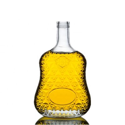 1.4L violin shaped big glass bottle with embossed Triangular cone on bottle body for whisky 