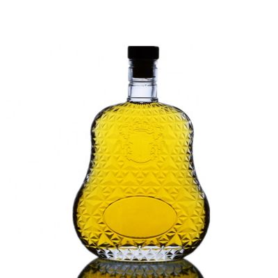 700ml violin shaped big glass bottle with embossed logo on bottle body for whisky Brandy XO bottle 