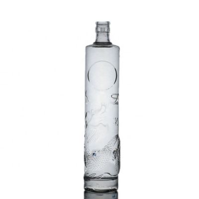 High quality 500ml dragon shape emboss round glass Vodka whisky liquor bottle 