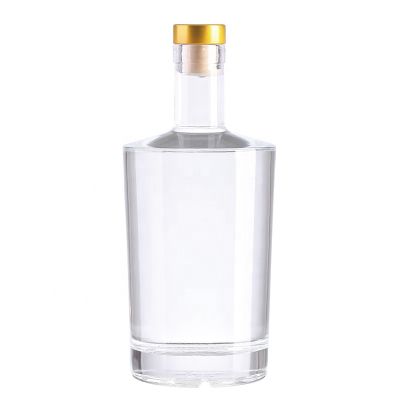 Shape Empty Whiskey Bottle Transparent Simple Smooth High Capacity 750ml round cork wine empty whiskey glass bottle
