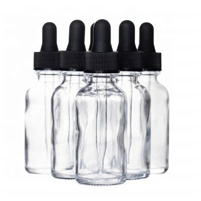 1OZ 2OZ Clear Glass Dropper Bottle with Childproof Lid for Cosmetic Packaging