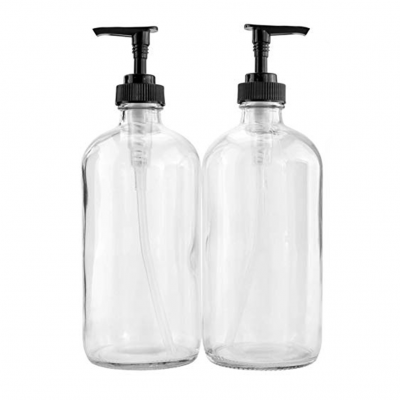 16 oz 500ml clear lotion soap pump boston glass bottle with plastic pump