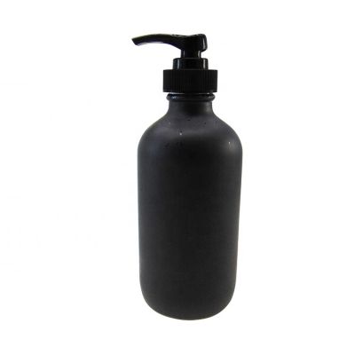 8OZ 250ml Custom Round Boston Matte Black Glass Bottle with Plastic Pump