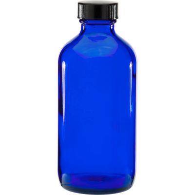 8 oz. 240Ml Blue Water Boston Round Glass Bottle With Customized Screen Printing