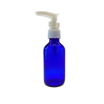 Empty 2OZ Blue Boston Round Glass Bottle with Soap Liquid Pump Sprayer 