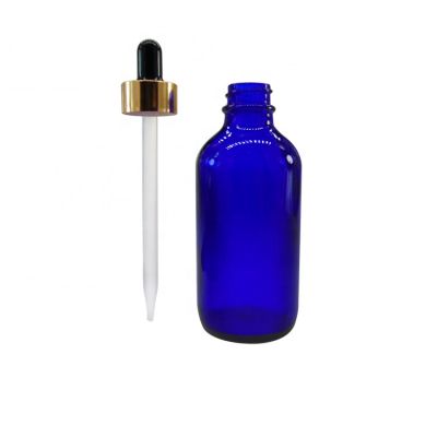 4OZ Custom Cobalt Blue Round Airtight Boston Glass Bottle with Dropper for Skin Care 