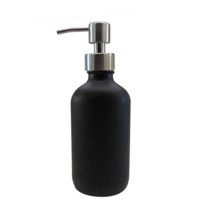 8OZ/240ml Custom Black Boston Round Bottle with Stainless Steel Pump For Cream
