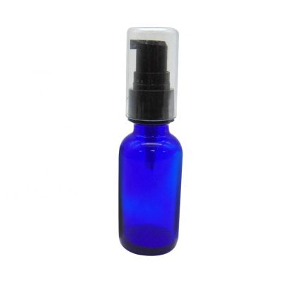 custom empty 30ml cobalt blue round glass essential oil cosmetic bottle with plastic lotion pump 