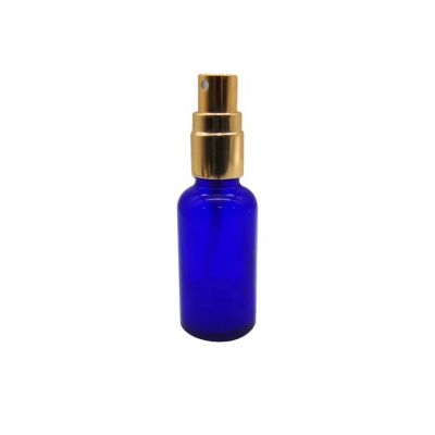 custom empty 30ml cobalt blue round glass essential oil cosmetic bottle with sprayer 
