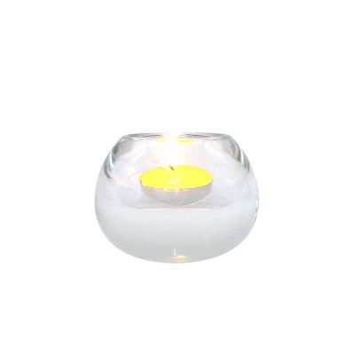 Thick walled clear short small round glass candlesticks for wedding home decoration 