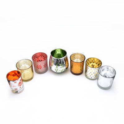 Colorful Pattern Small Christmas glass candle jars wholesale in bulk candle making jars 