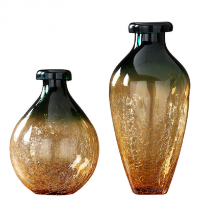Customize Nordic style Crackle Glass Vase Glassware Clear Folk Art Decorative Glass Vase 