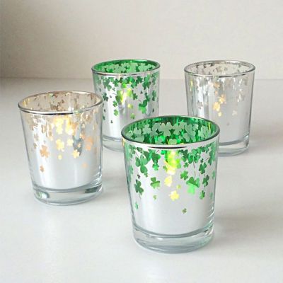 Lucky Three Leaf Clover scented candle glass jar electroplate Candle Cup Holders Aromatherapy candle glass container 