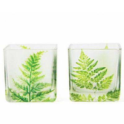 6*6cm Nordic green leaf square glass candlestick romantic candlelight dinner glass candle holder 
