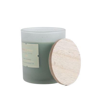 Luxury Cylinder Colorful Printed Glass Candle Jars with Wood Lid 