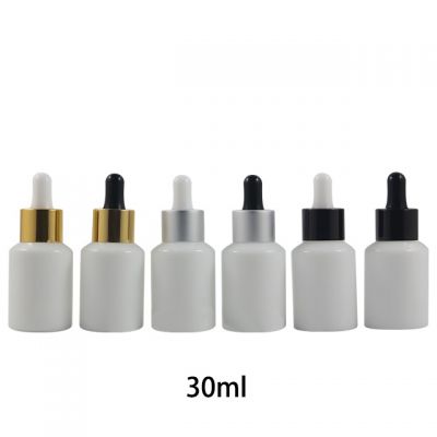 Ready to ship 30ml white essence oil dropper bottle with gold/silver collar