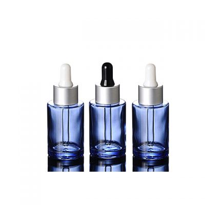  Stock Products Skin Care Custom Silk Printing 30ml Blue Glass Dropper Bottle Moq 1pcs