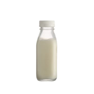 Custom Shape 8 oz Empty 250ml Milk Bottles Glass with White Lid for Coffee Drinks 