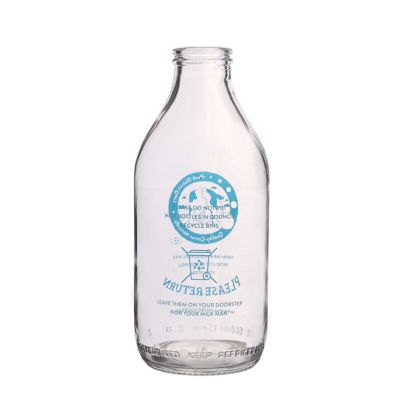 Clip Ceramic Lid Clear Glass Milk Bottle with printing Soybean milk juice bottle milk jar 